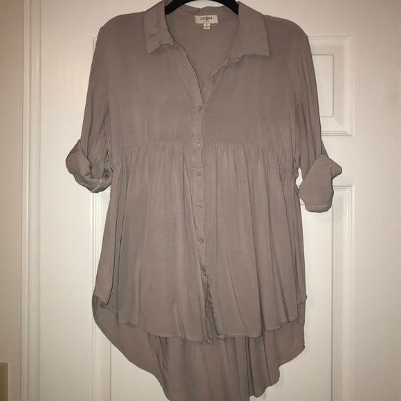 Umgee Tops - Umgee Oversized Button-up Taupe Blouse